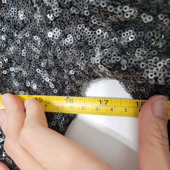 AX Paris Long Sleeve Sequin Evening Dress Surplice Neckline Silver Black Event - Picture 14 of 15